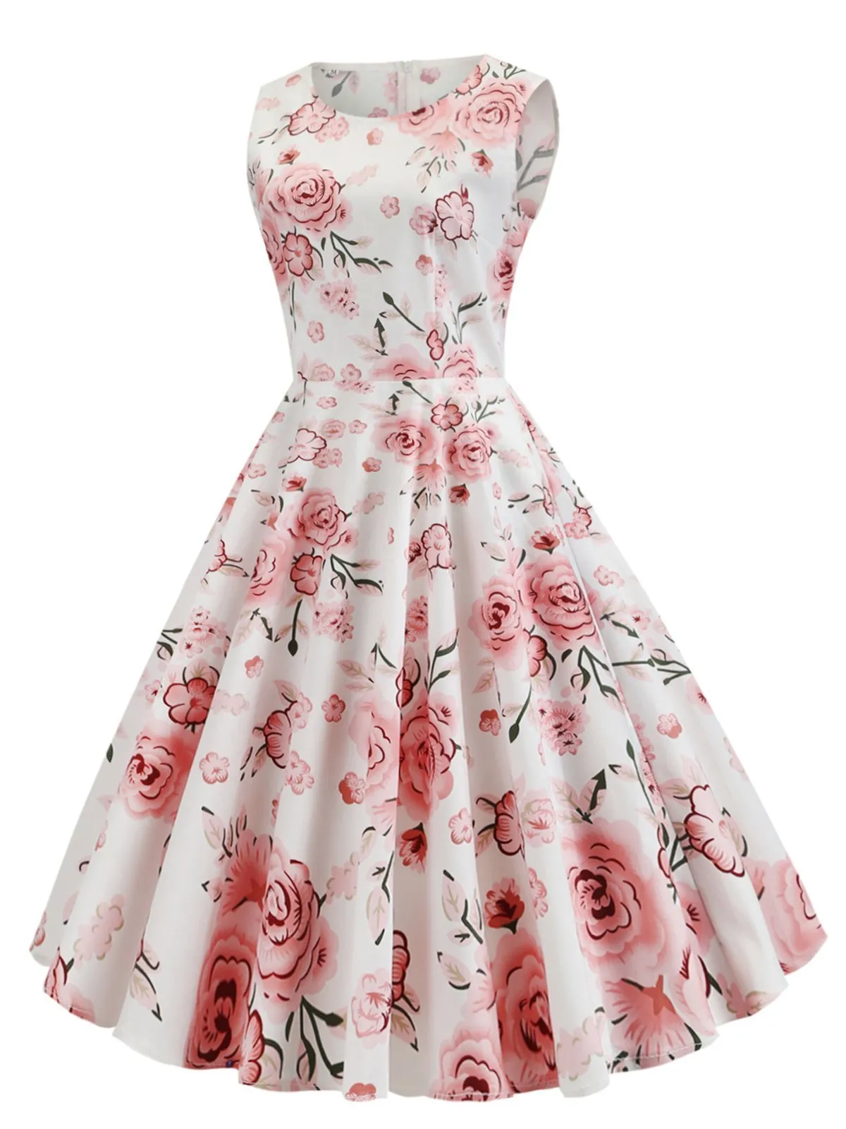 1950s Floral Sleeveless Swing Dress