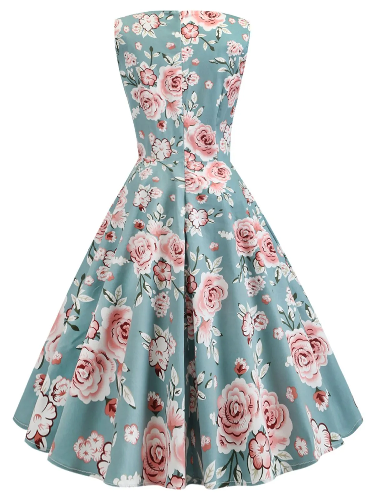 1950s Floral Sleeveless Swing Dress