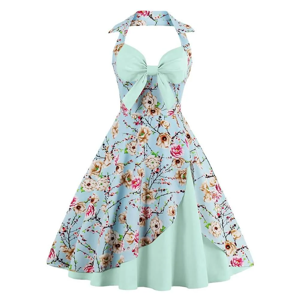 1950s Halter Floral Swing Dress