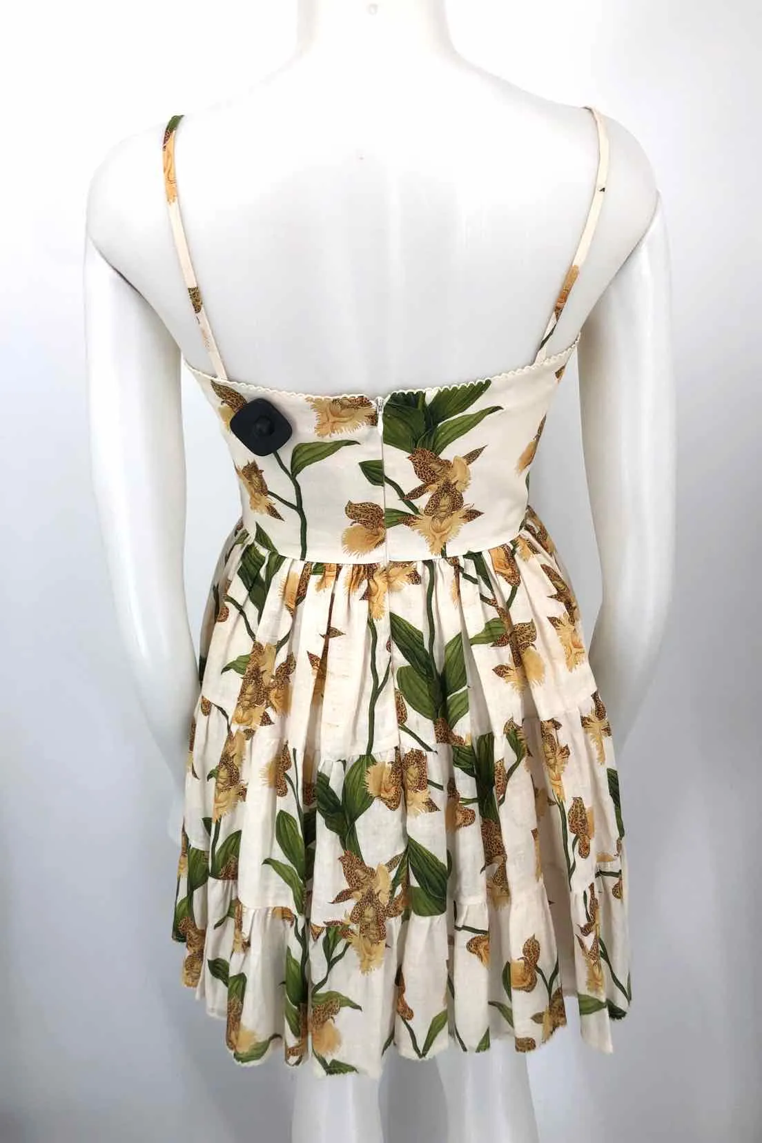 AGUA BENDITA Beige Green & Khaki Linen Floral Mini Size SMALL (S) Dress