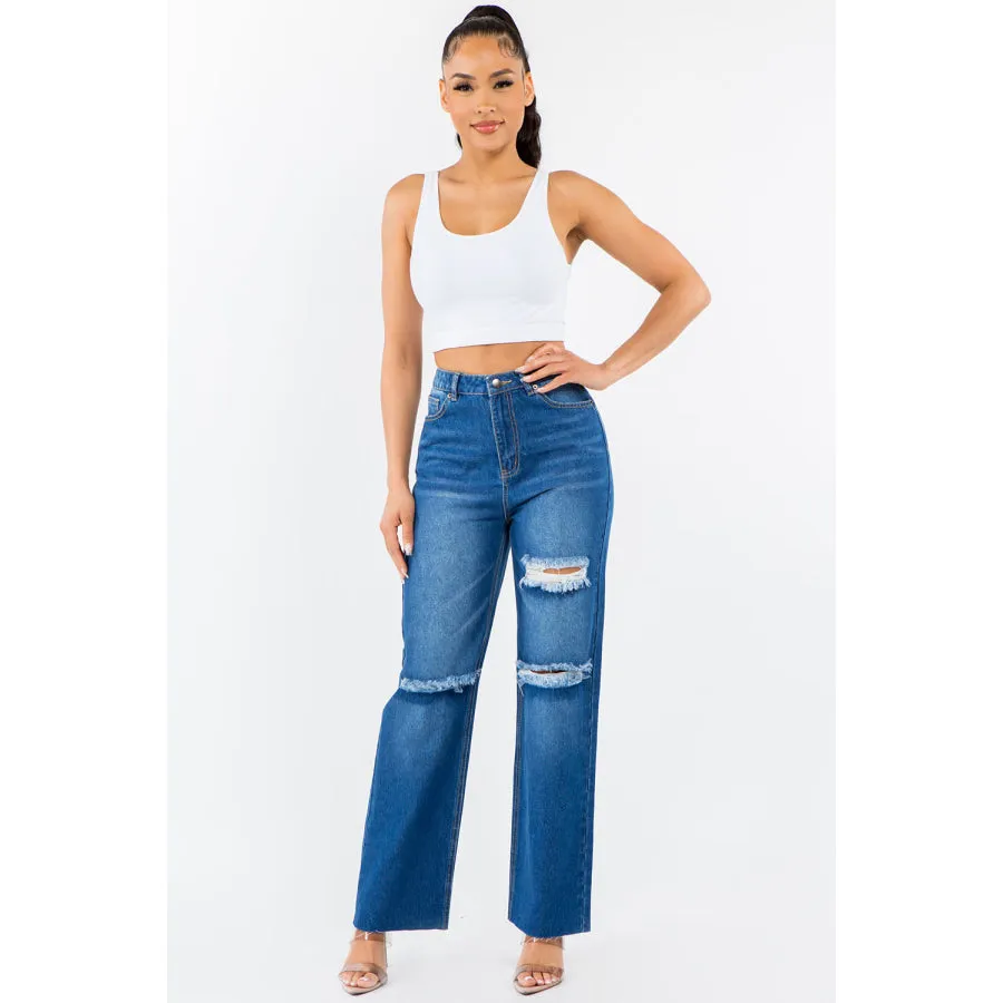 American Bazi High Waist Distressed Wide Leg Jeans