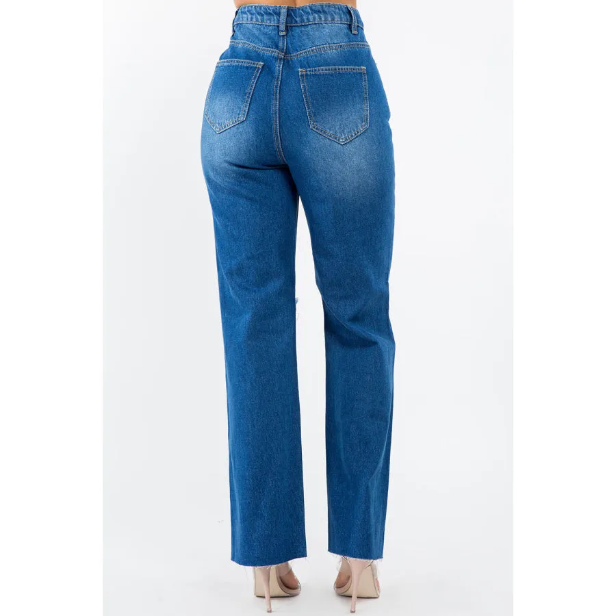 American Bazi High Waist Distressed Wide Leg Jeans