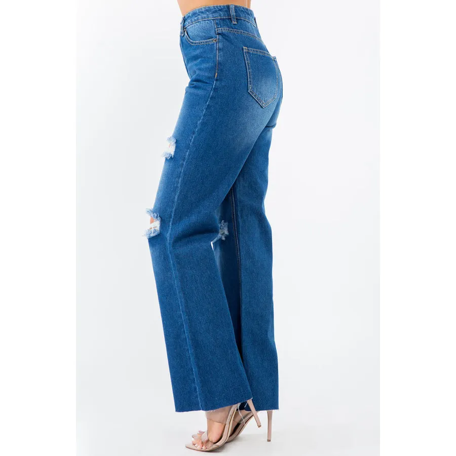 American Bazi High Waist Distressed Wide Leg Jeans