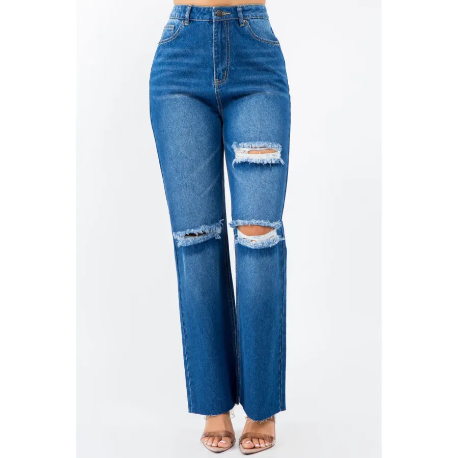 American Bazi High Waist Distressed Wide Leg Jeans