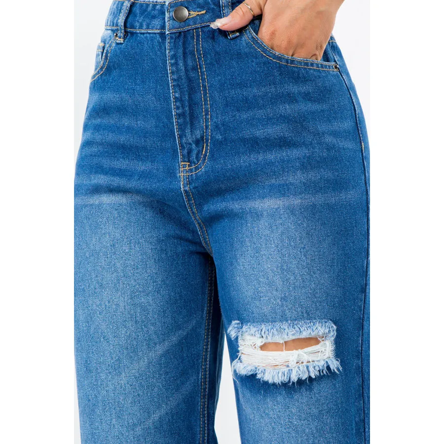 American Bazi High Waist Distressed Wide Leg Jeans