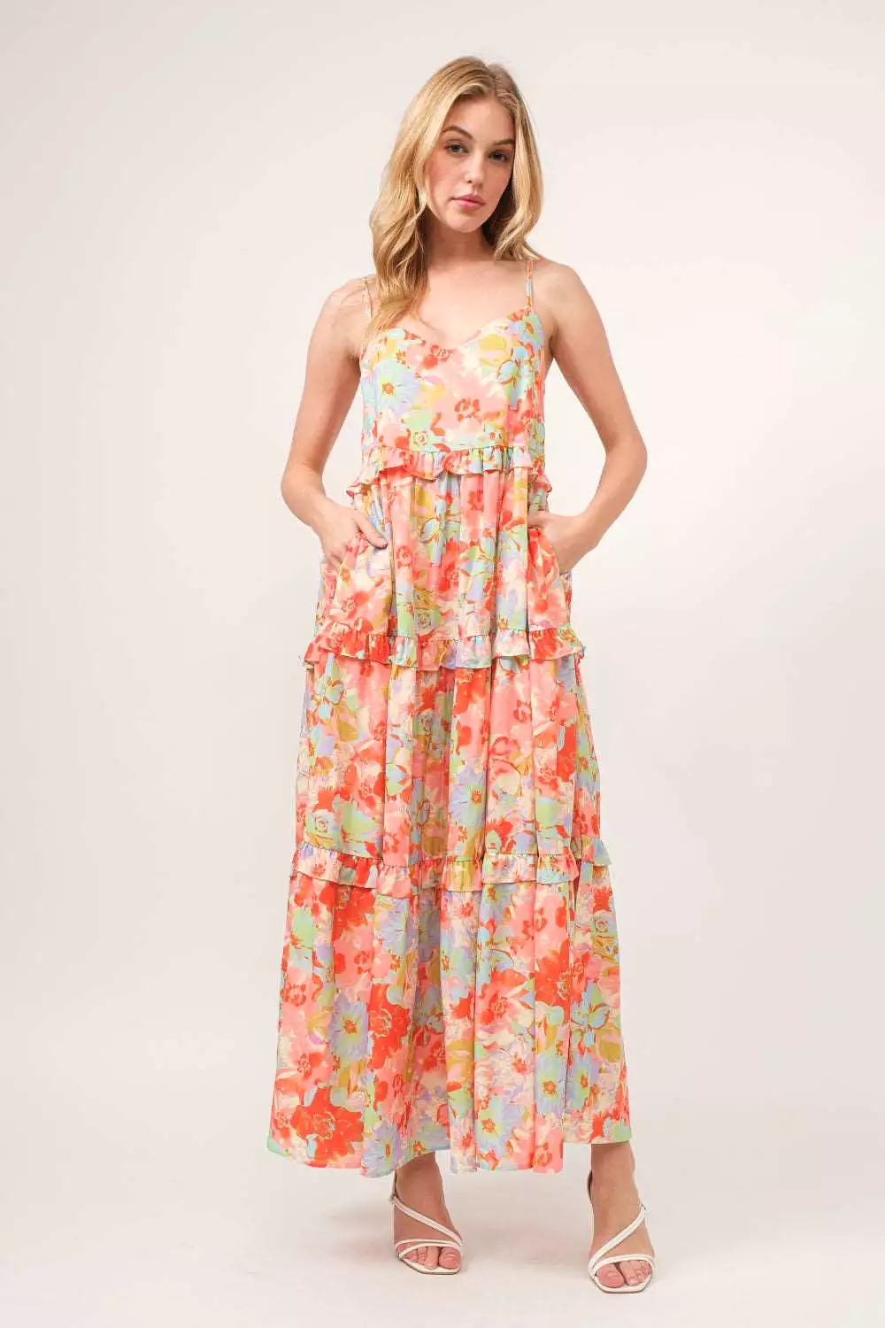 And The Why Floral Ruffled Tiered Maxi Cami Dress