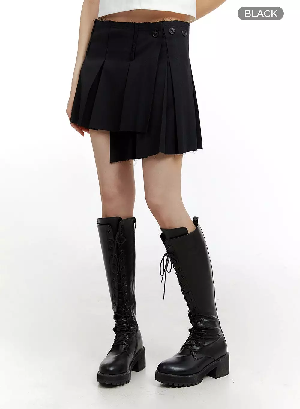 Asymmetrical Wrap Pleated Mini Skirt CM429