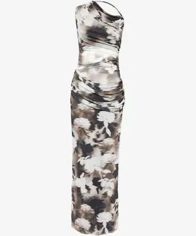 Bec & Bridge Womens Dark Blurred Floral Solene asymmetric stretch-mesh maxi dress