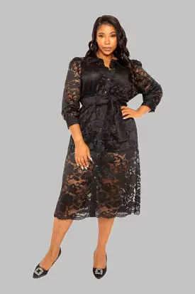 Belted Lace Shirt Dress