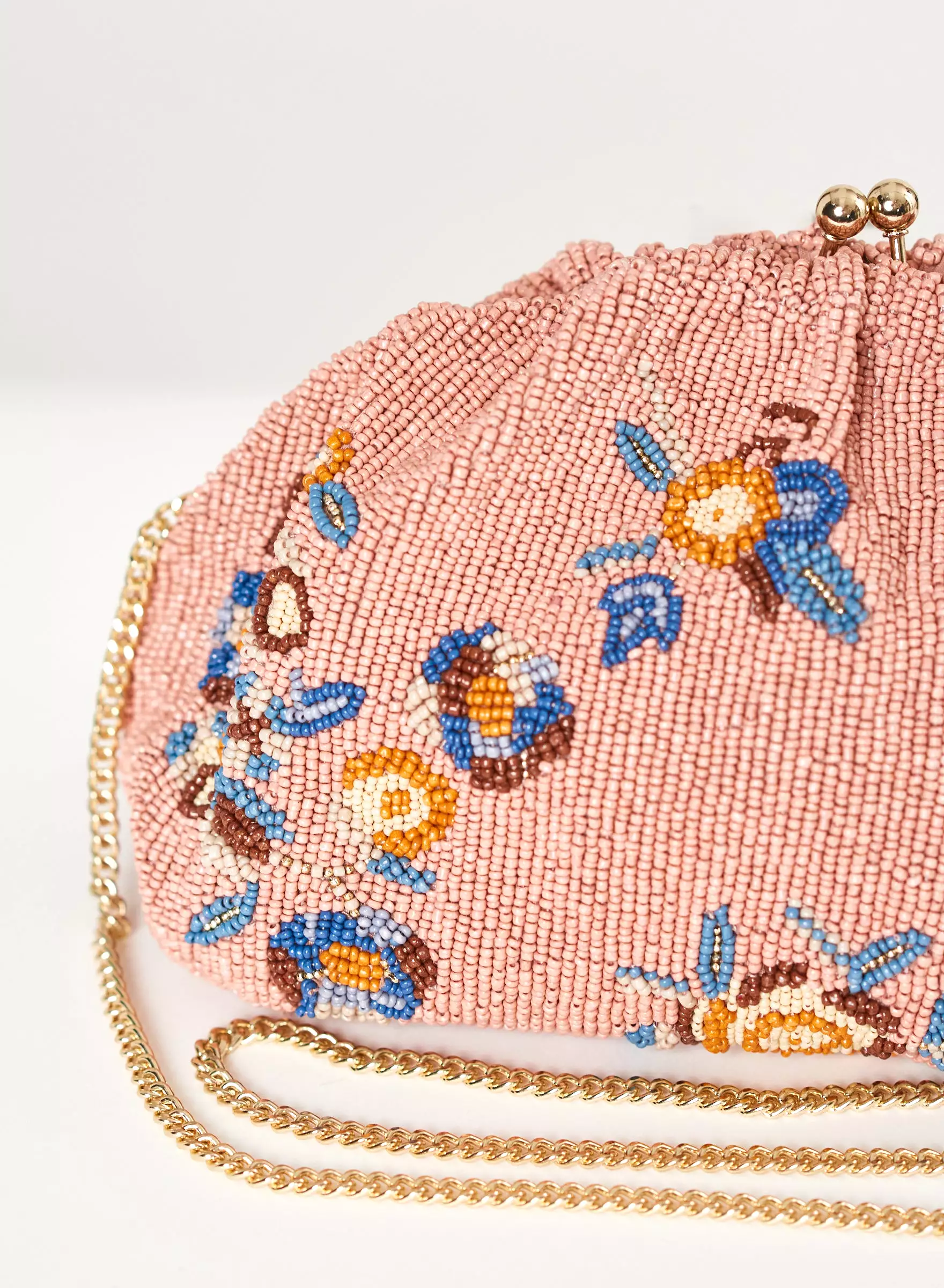 Birdie Beaded Pink Clutch Bag