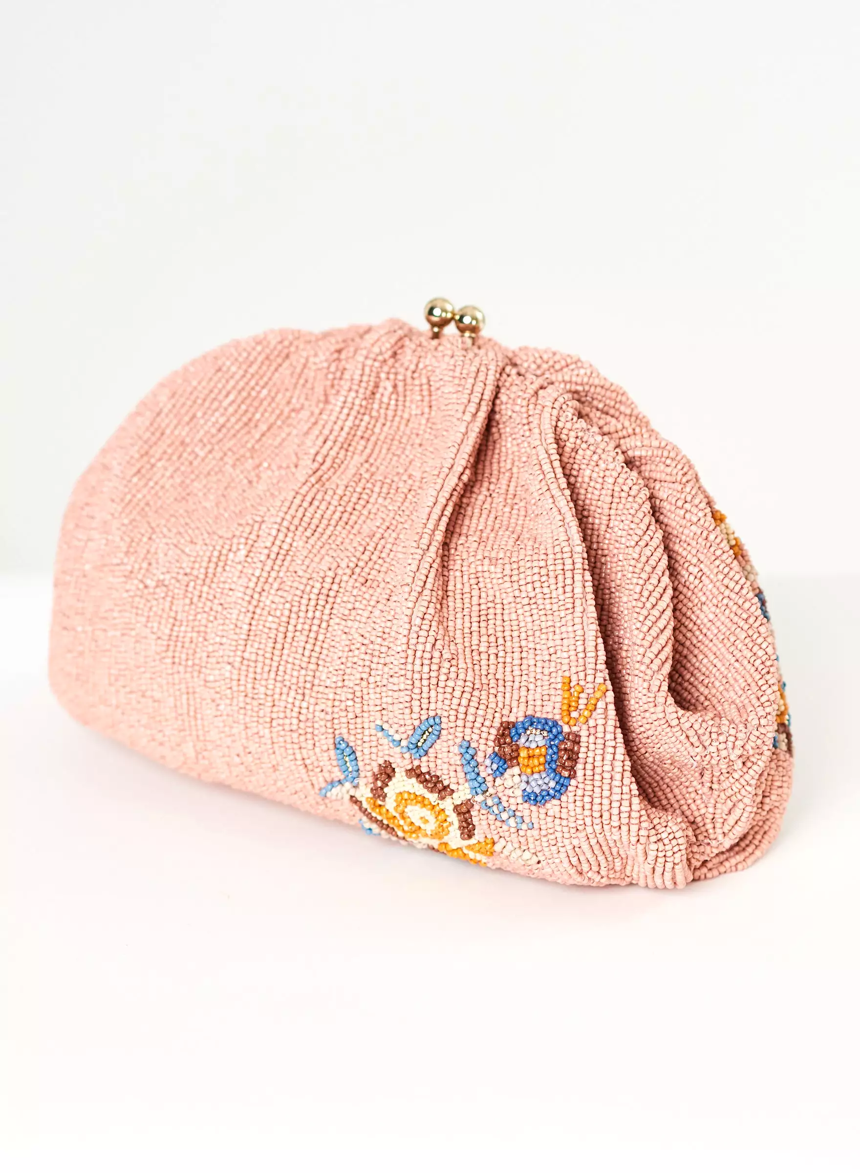 Birdie Beaded Pink Clutch Bag