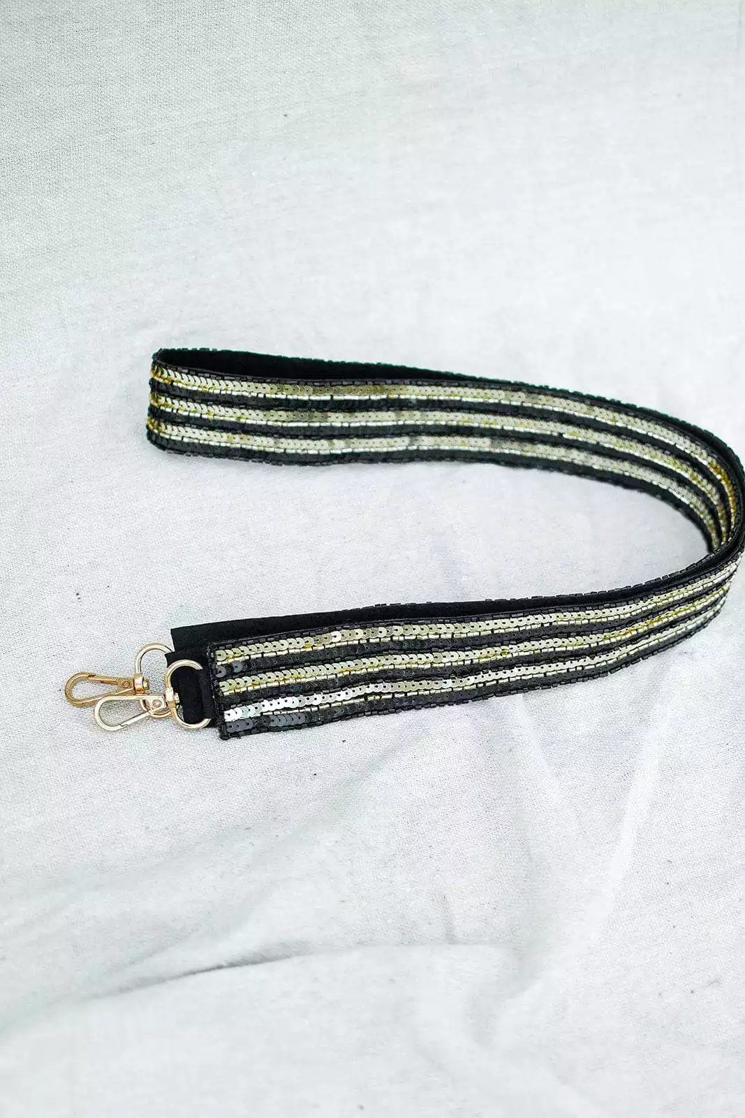 Black & Gold Sequin Bag Strap