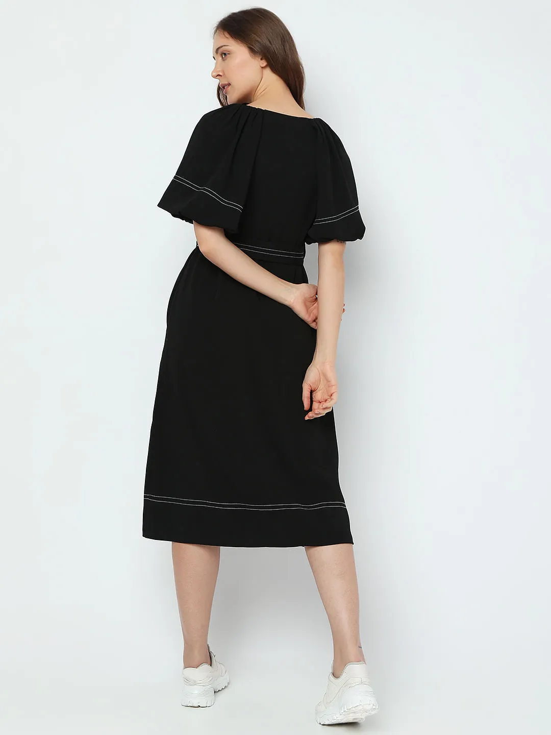 Black Contrast Thread Detail Dress