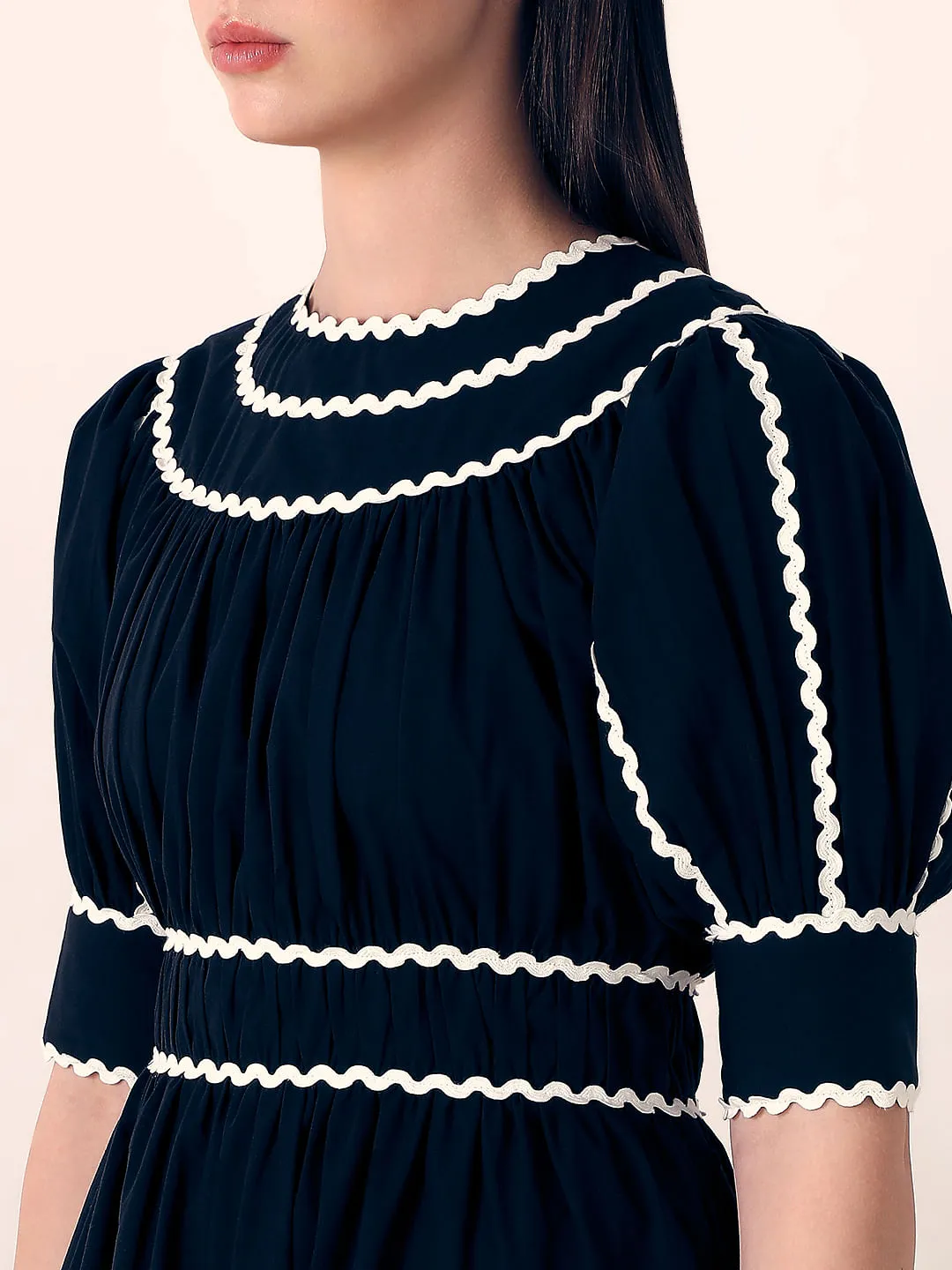 Black Contrast Trim Midi Dress