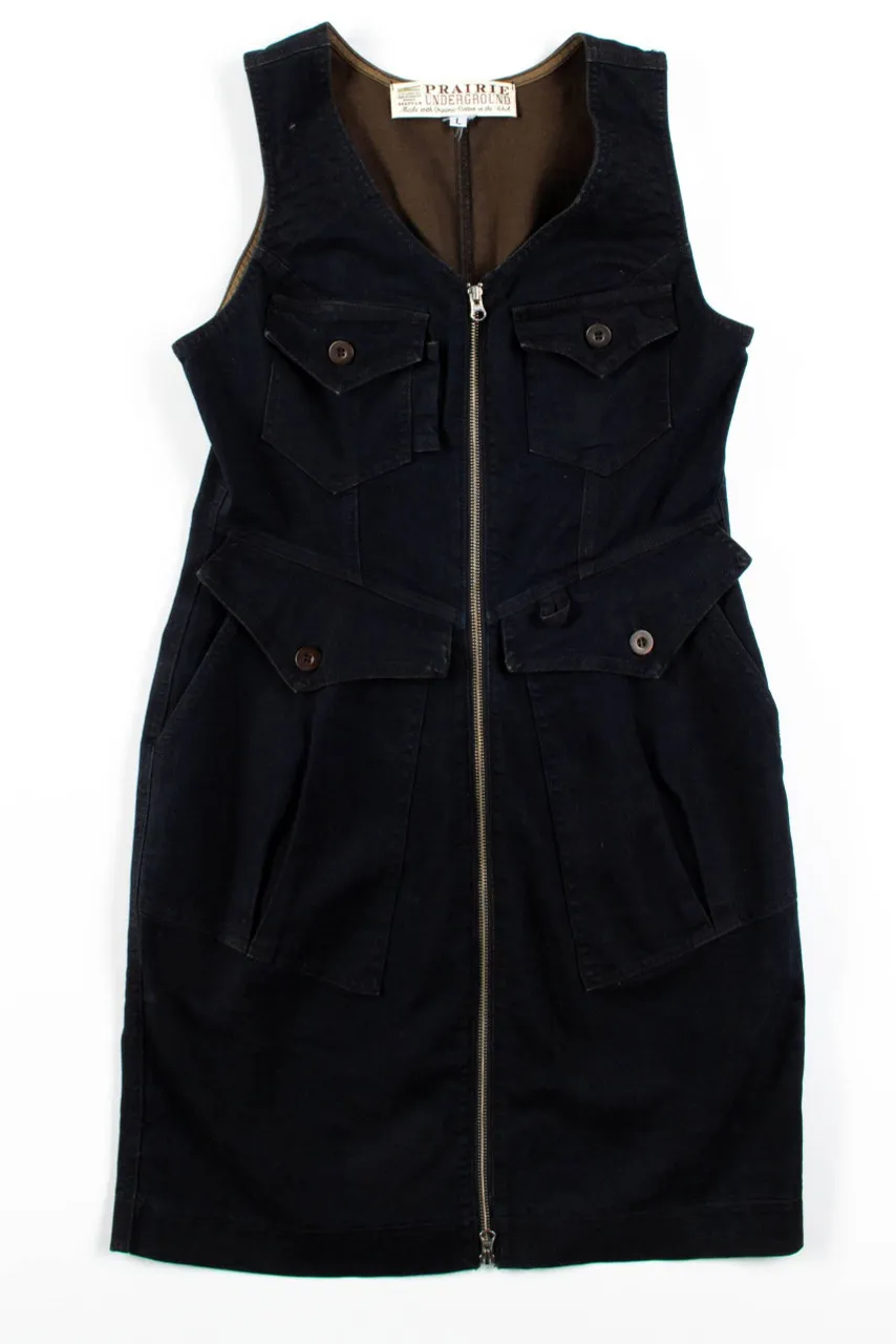 Black Denim Zip Pocket Dress