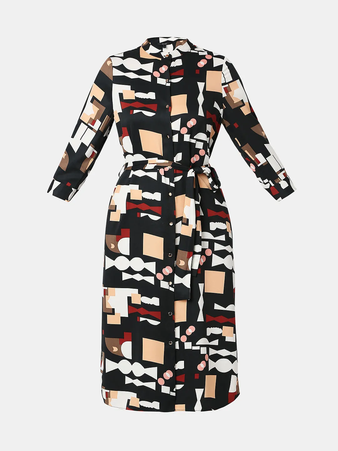 Black Geometric Print Midi Dress