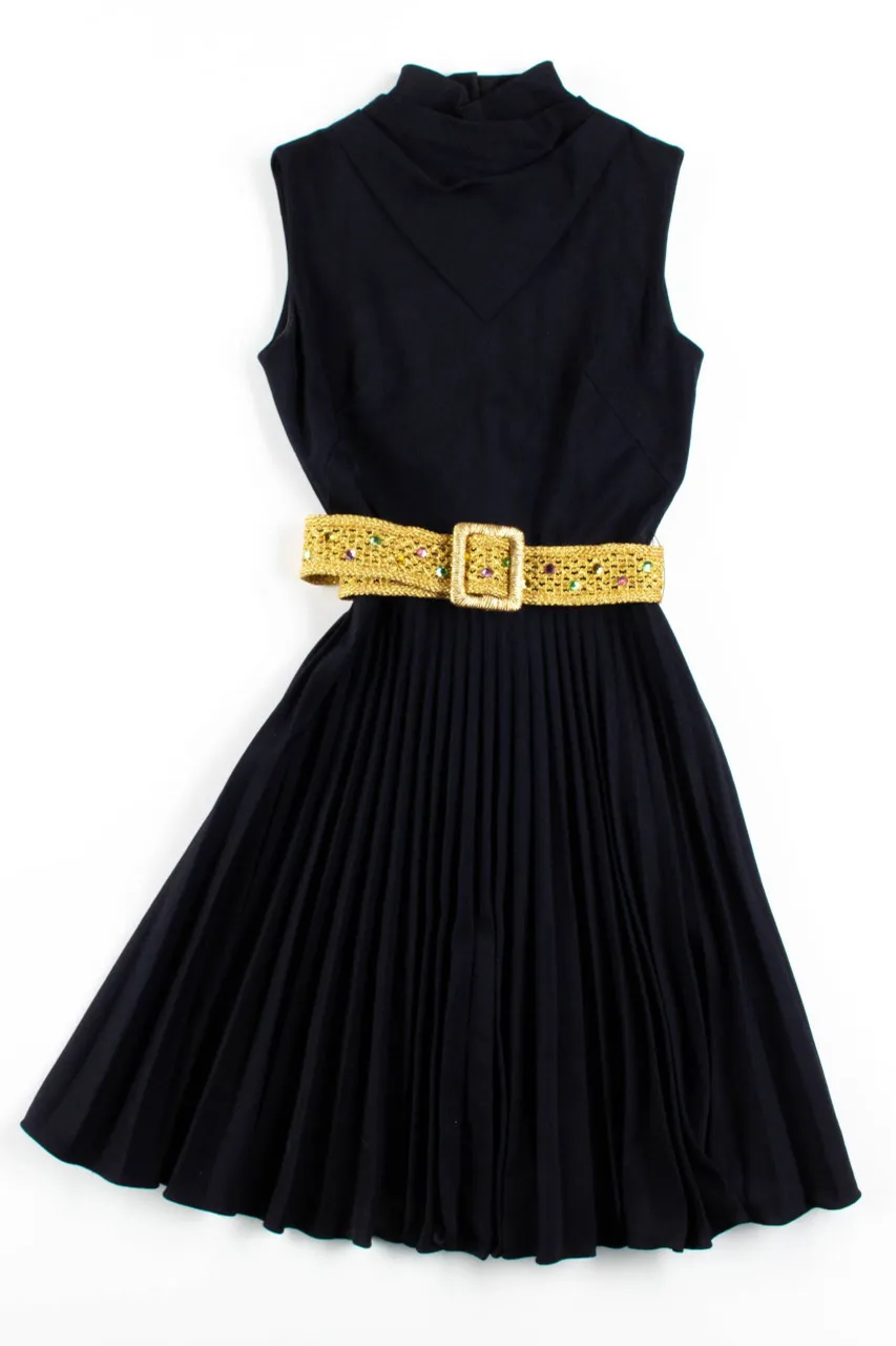 Black Midi Dress w/ Gold Jewel Belt