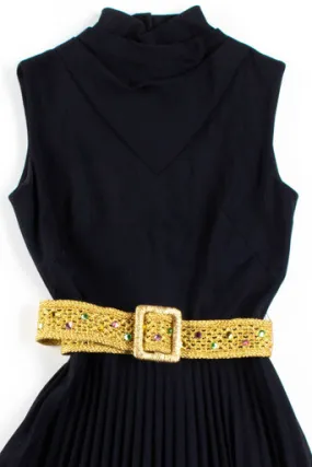 Black Midi Dress w/ Gold Jewel Belt