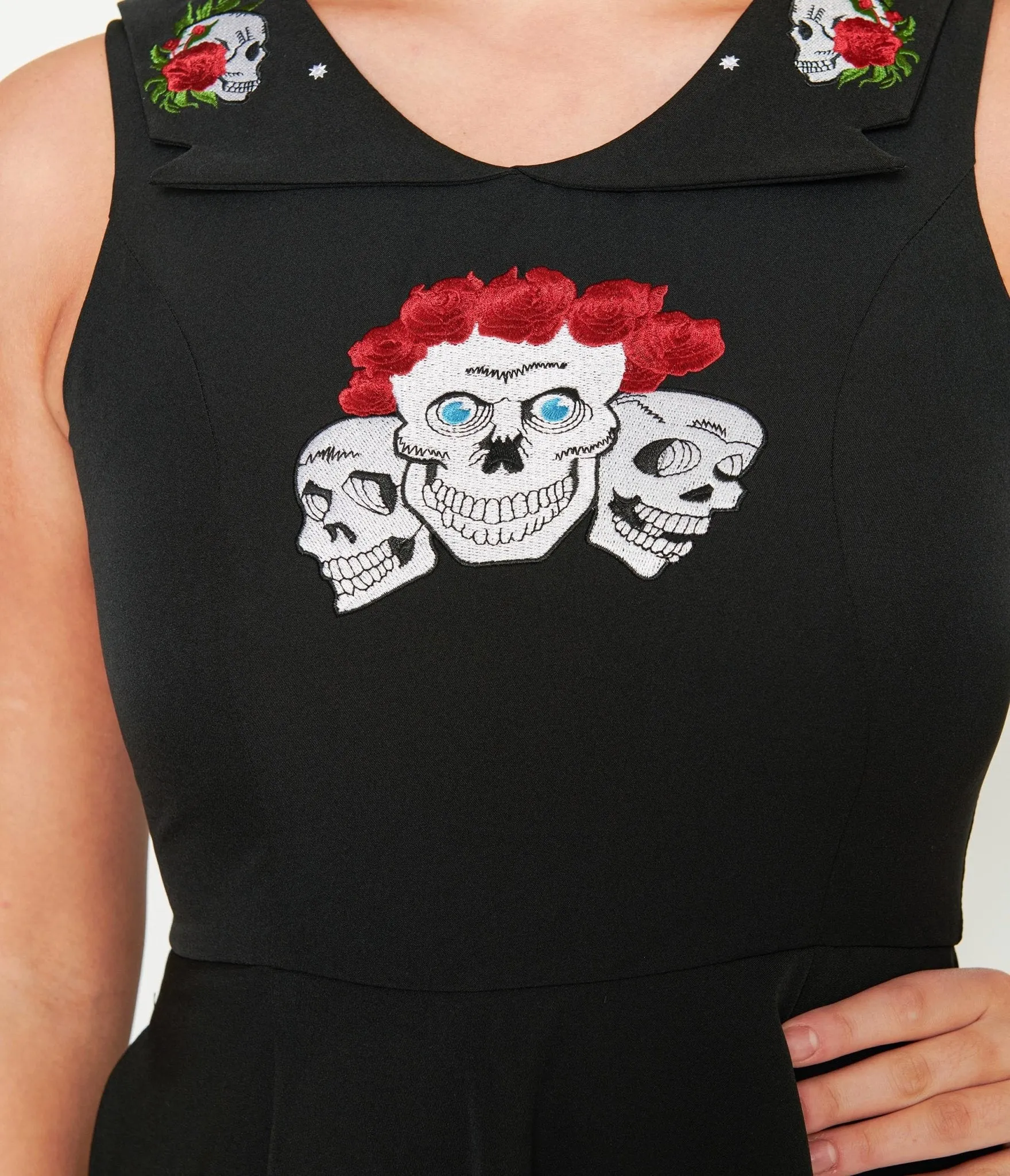 Black Skull & Rose Flare Dress