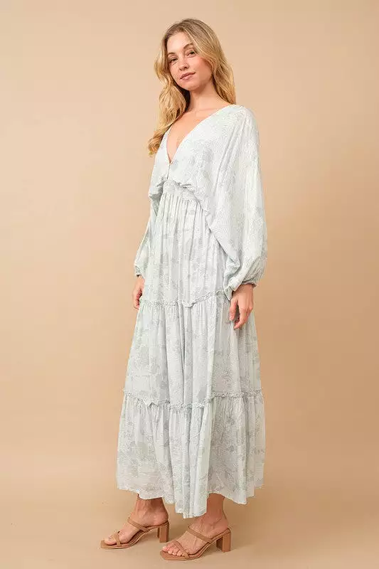 Blue B Jacquard Floral Dolman Maxi Dress