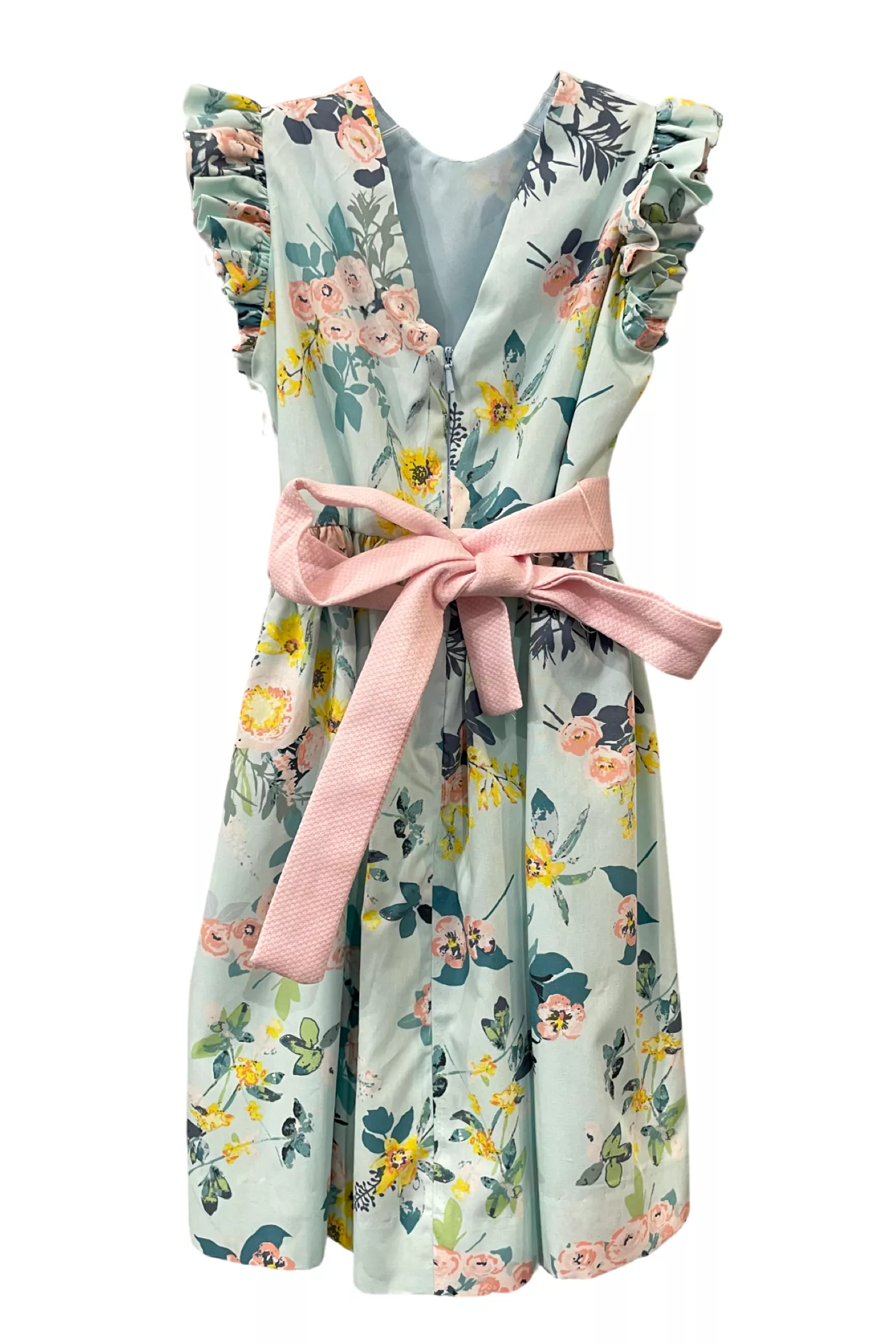 Blue Floral Flutter Sleeve Dress