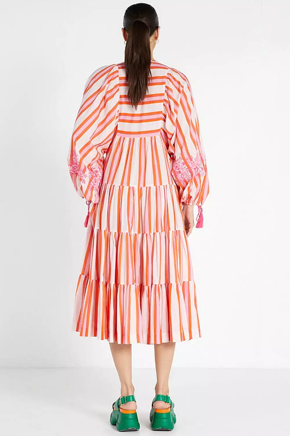 BOHO MIDI DRESS PINK MULTI STRIPE