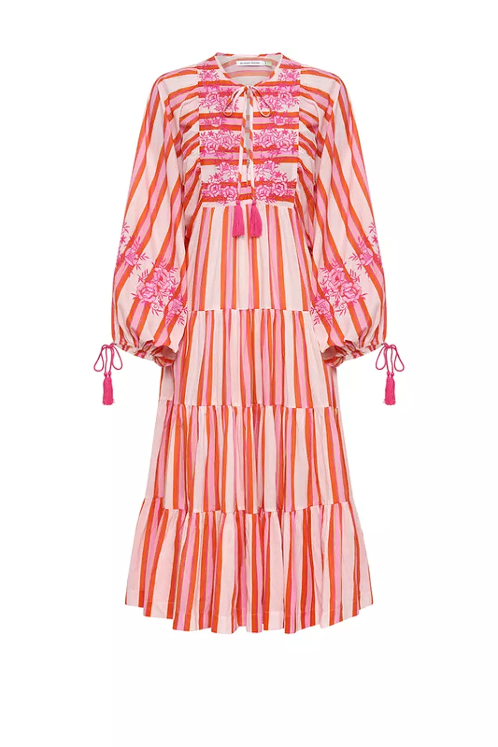 BOHO MIDI DRESS PINK MULTI STRIPE