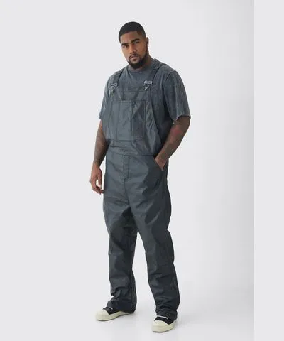 boohoo Mens Plus Straight Fit Coated Dungarees