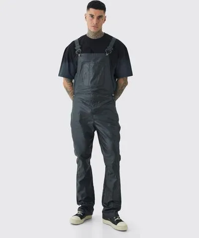 boohoo Mens Tall Straight Fit Coated Dungarees