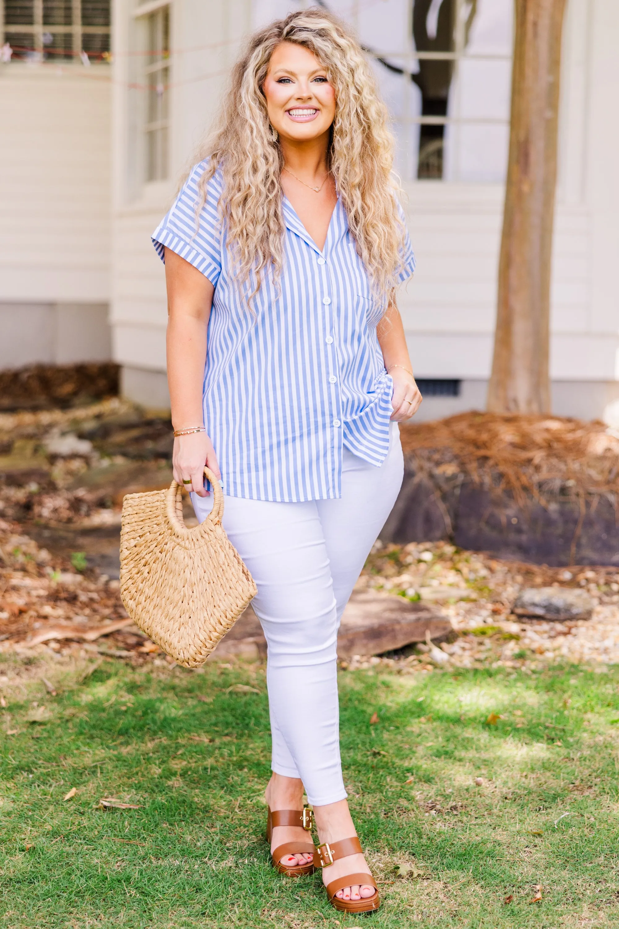 Celebrate Today Top, Denim-Ivory