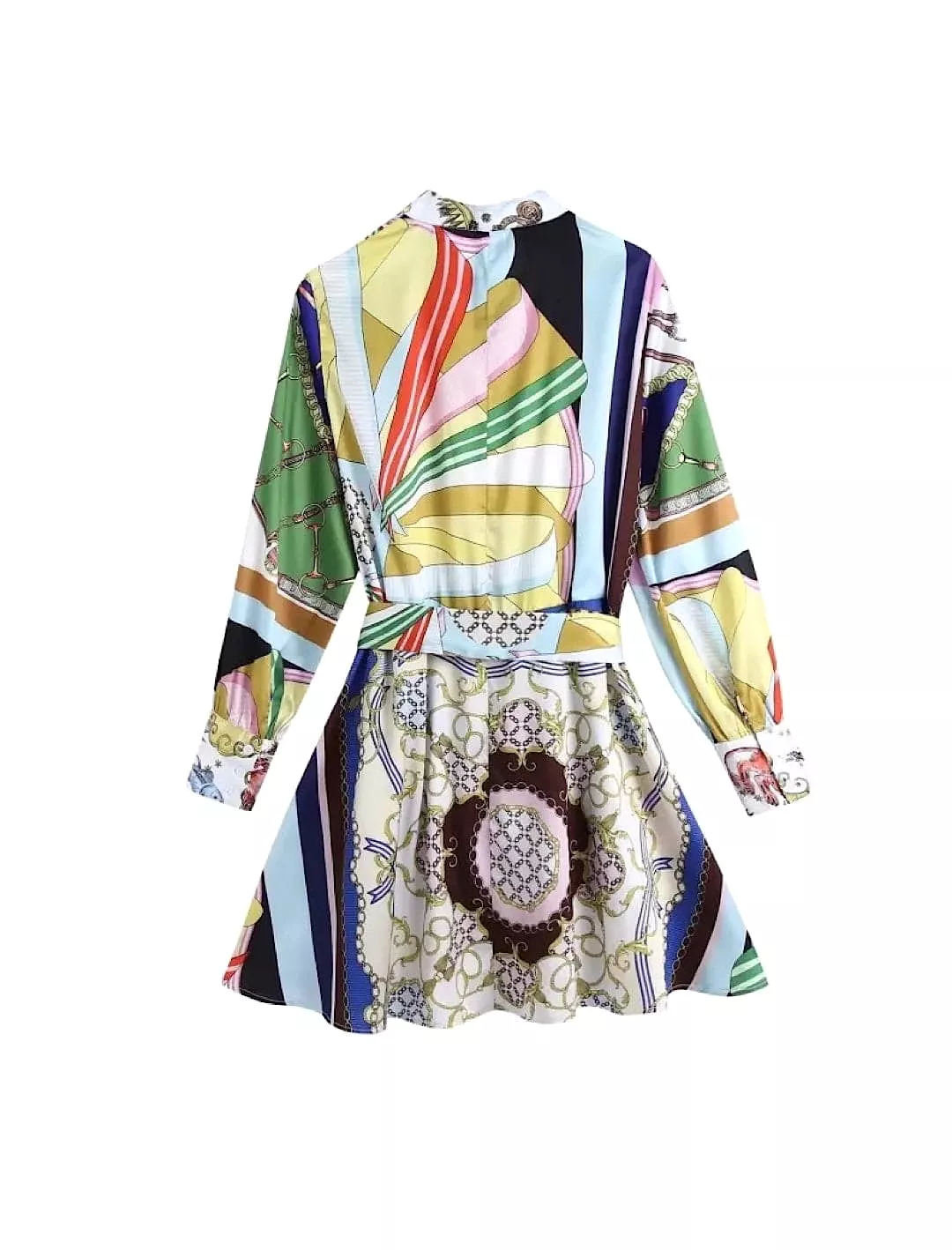 Chain Multi Color Print Shirt Dress