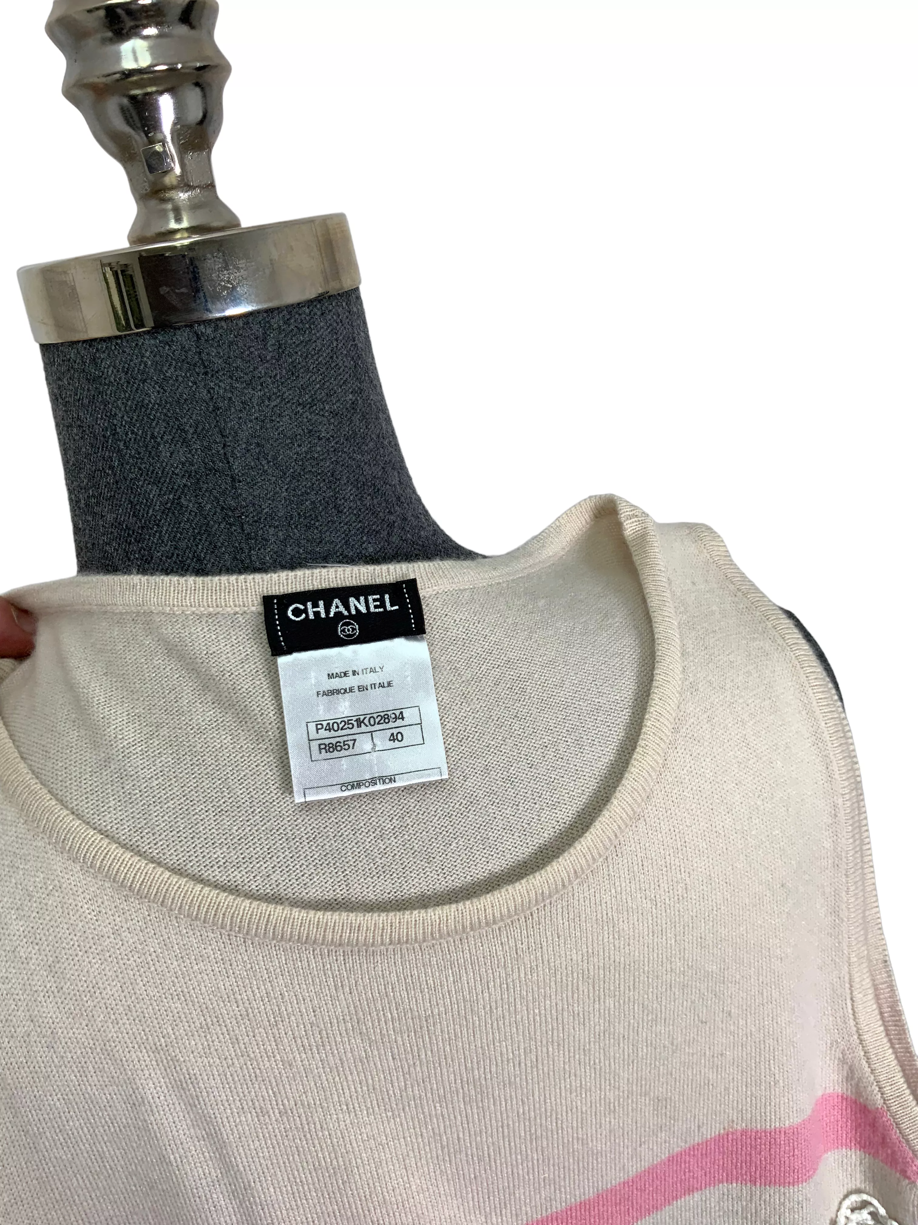 Chanel 11C Striped Cashmere Sleeveless Dress Size M