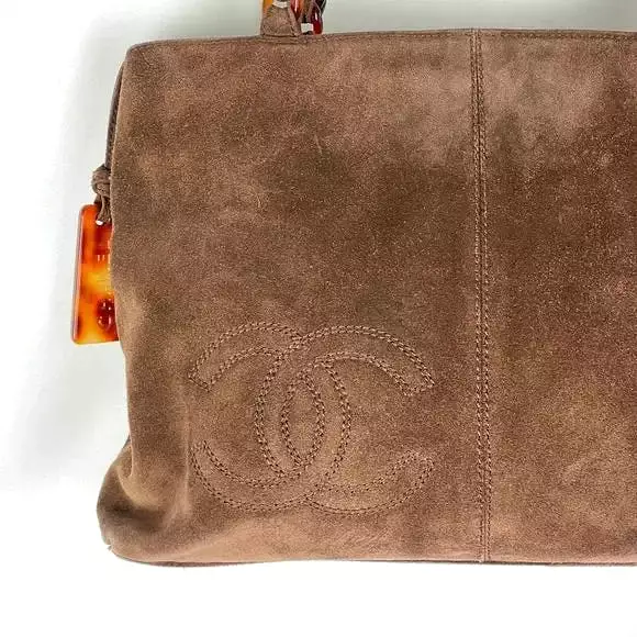 Chanel Brown Suede Bag With Tortoise Handles