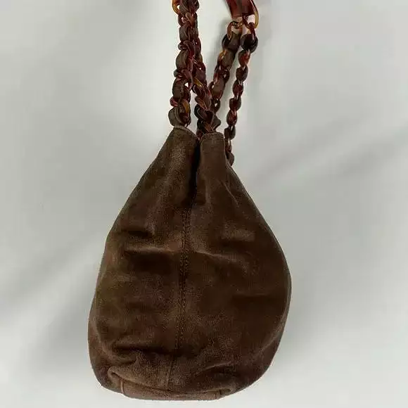 Chanel Brown Suede Bag With Tortoise Handles