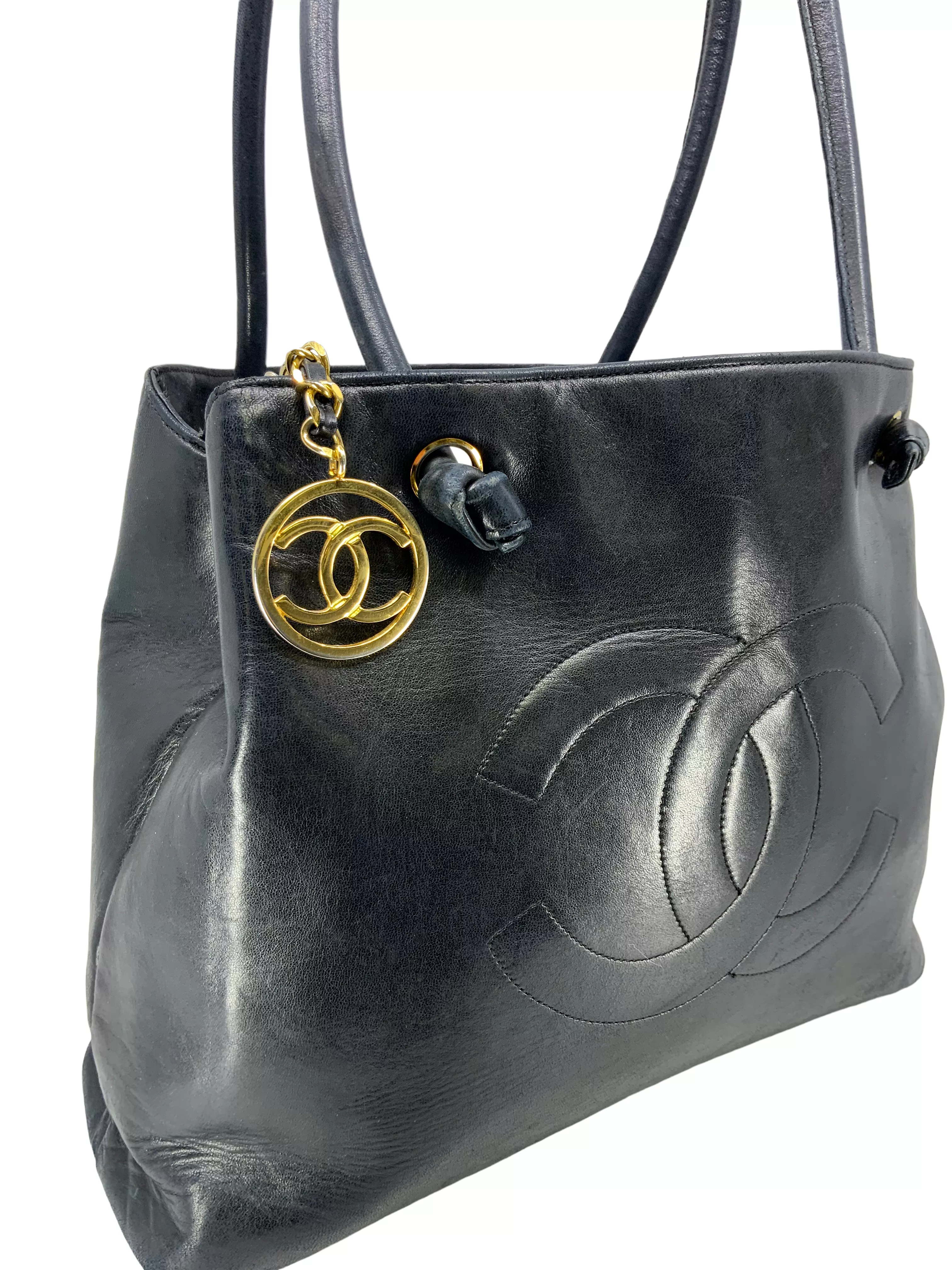 CHANEL Vintage Lambskin Leather CC Logo Tote Bag