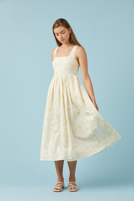 Charlotte Linen Dress in yellow floral