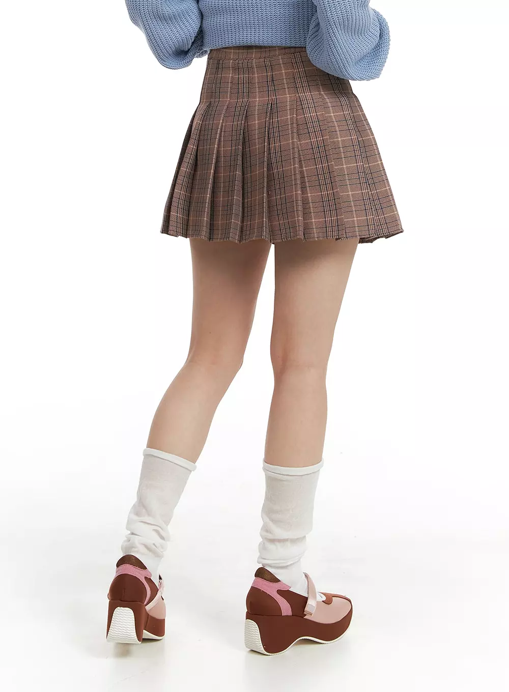 Check Pleated Mini Skirt OM408