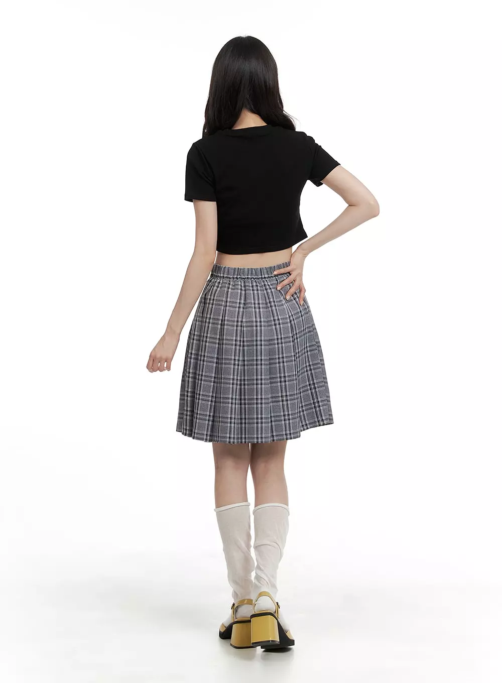 Checkered Pleated Midi Skirt OM421