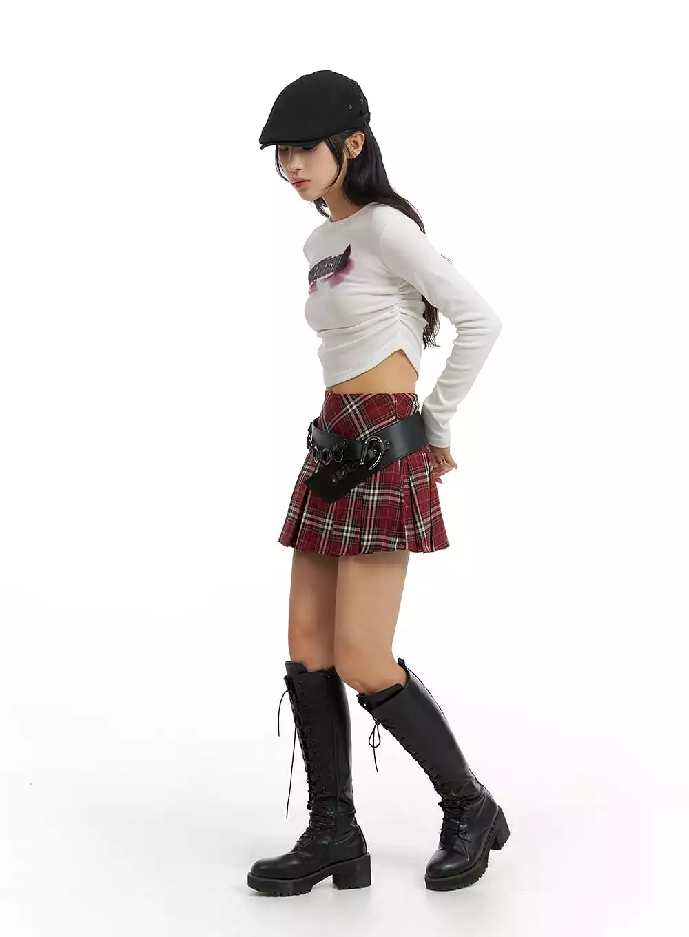 Checkered Pleated Mini Skirt IM405