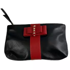 Christian Louboutin Black & Red Bow Detail Clutch Bag