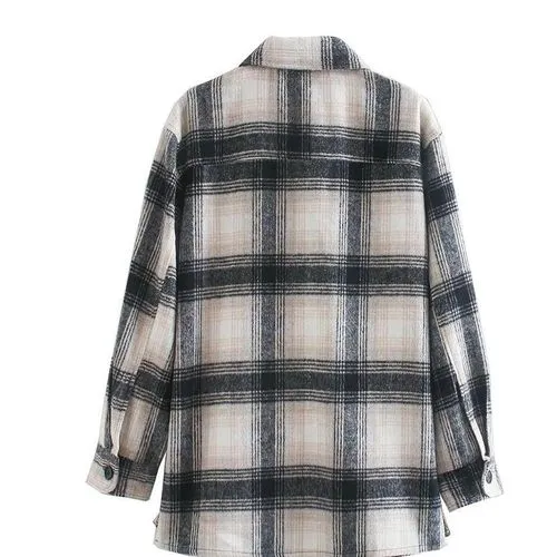 Classic Style Tartan Polyester Coat Shacket