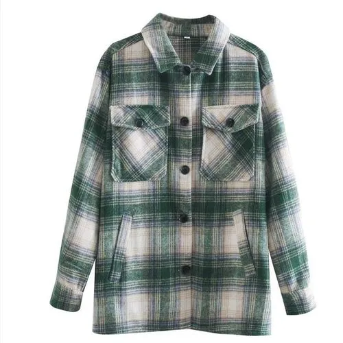 Classic Style Tartan Polyester Coat Shacket