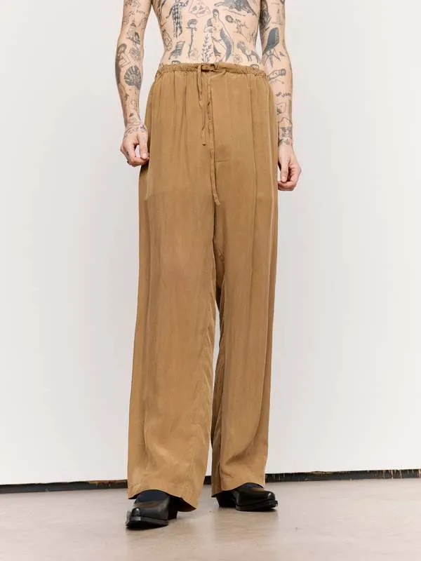 Cupro Wide Drawstring Trouser - Brown