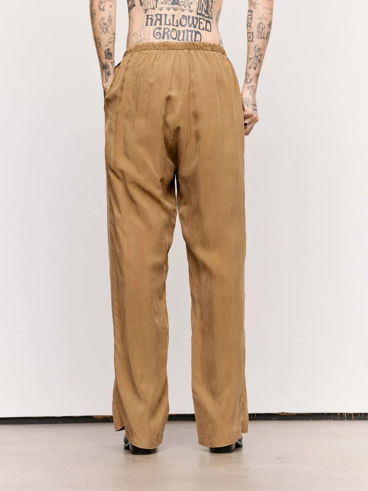 Cupro Wide Drawstring Trouser - Brown