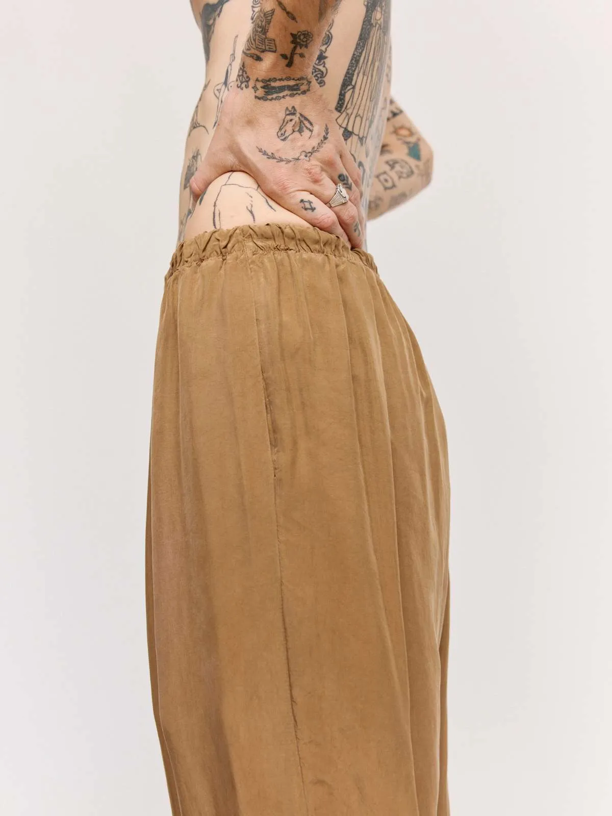 Cupro Wide Drawstring Trouser - Brown