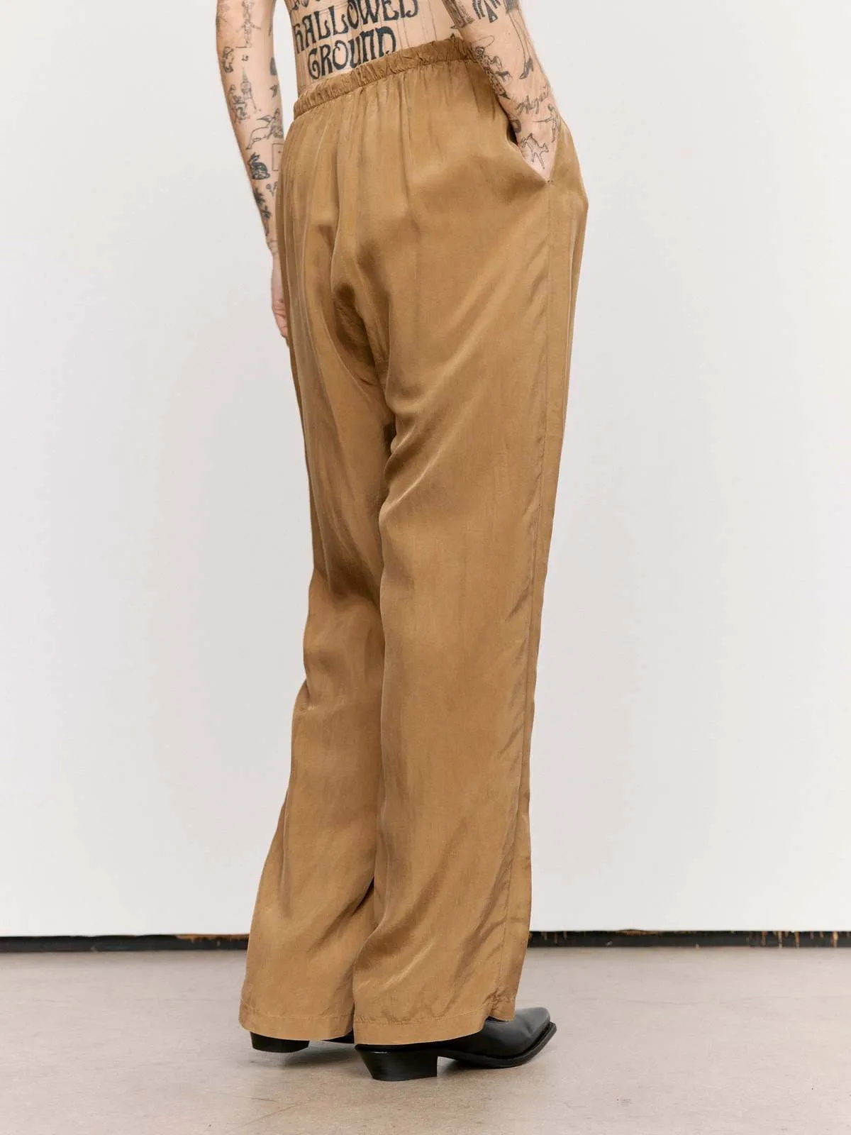 Cupro Wide Drawstring Trouser - Brown