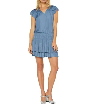 current air Pleated Tiered Mini Dress In Dusty Blue