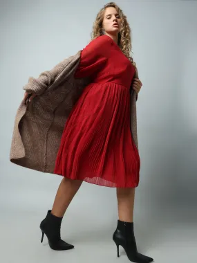 Curve Red Pleated Fit & Flare Dress