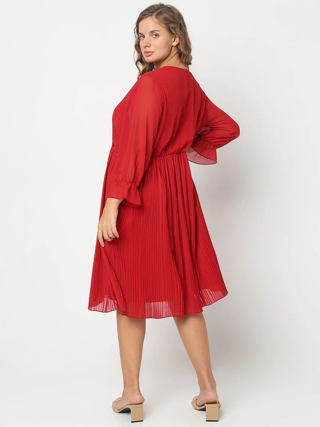 Curve Red Pleated Fit & Flare Dress