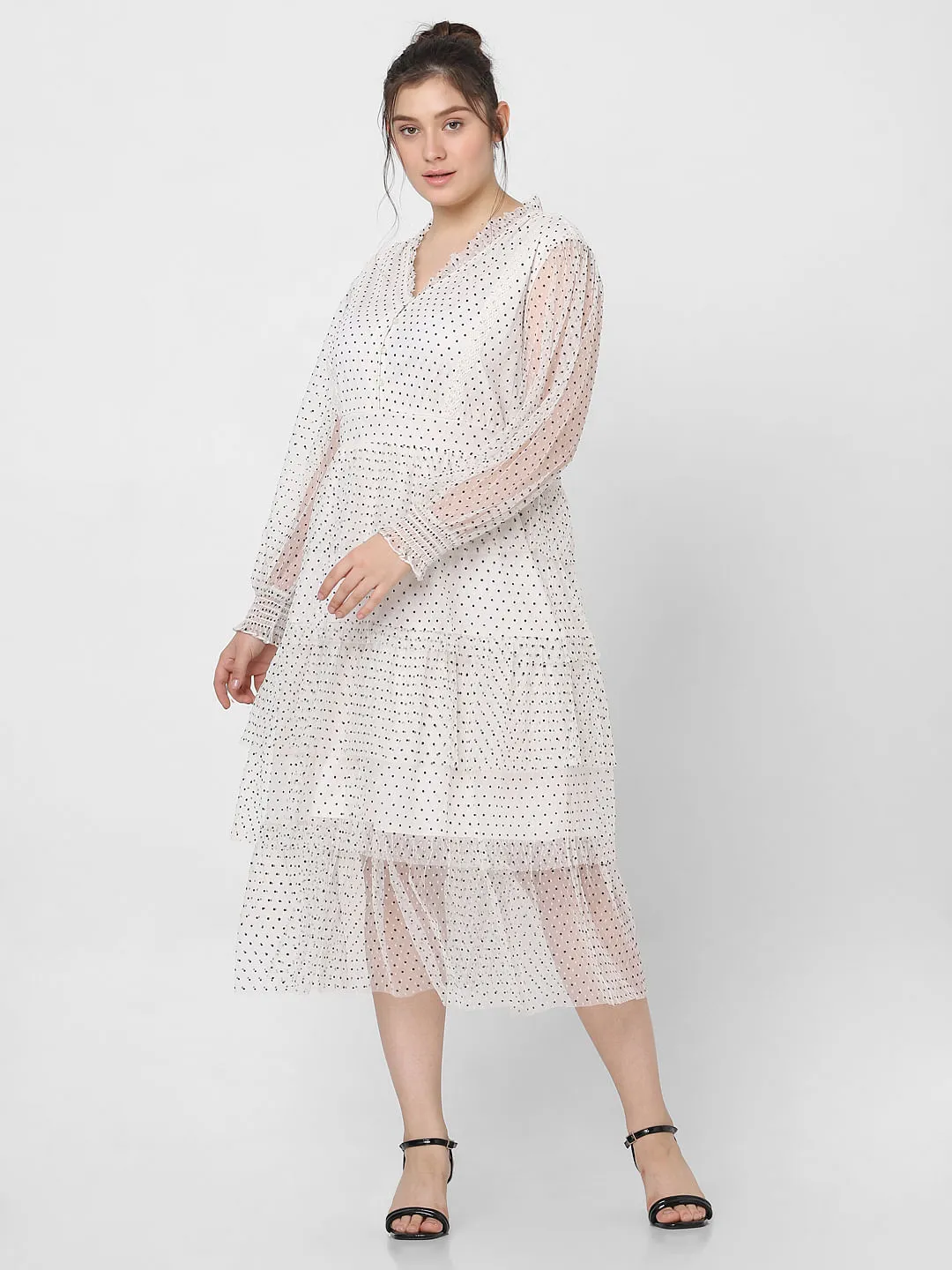 Curve White Polka Dot Fit & Flare Dress